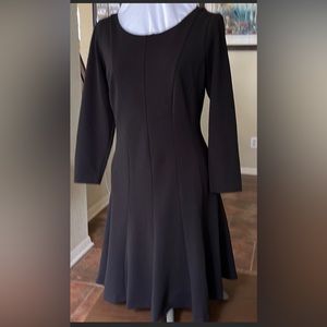 NWT Catherine Malandrino Black Scallop Back Waterfall Seam Long Sleeve Dress 10